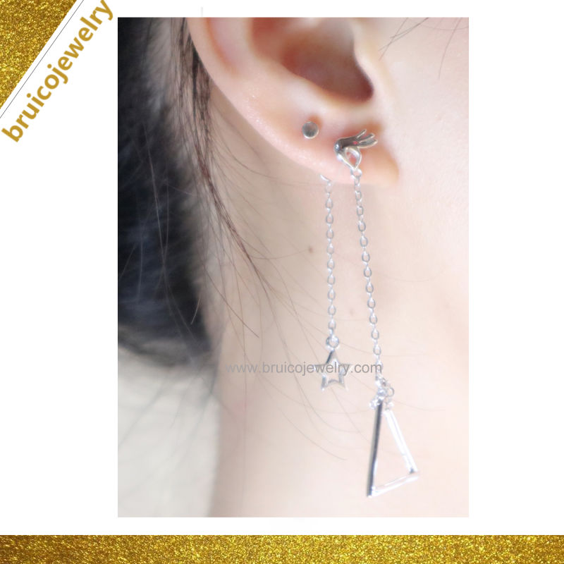 Silver Jewelry Manufacturer Gold Chain Star Shaped Dangle Triangle Drop Earring for Girls