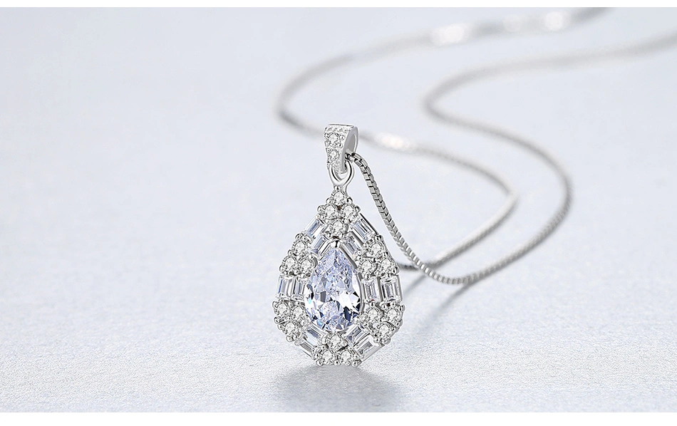 White Sapphire Pendant Necklace 925 Sterling Silver Necklace for Women