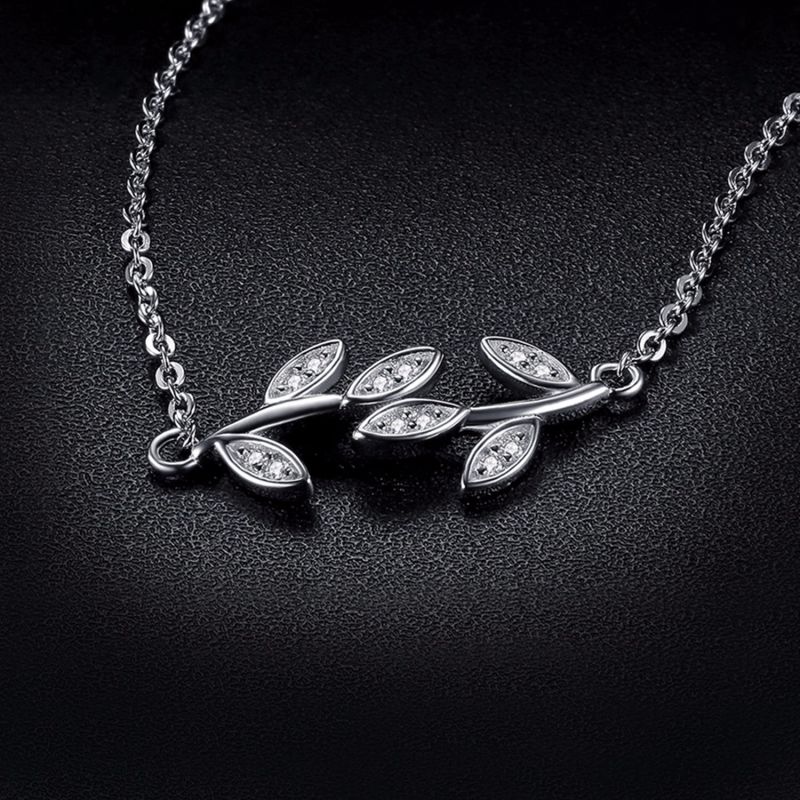 Glam Leaf Charm Infinity Cubic Zirconia Necklace with Chain 925 Sterling Silver Jewelry