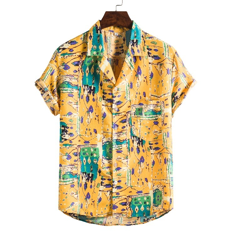 Summer Hawaiian Men High-End Suit Collar Beach Flower Casual Shirt