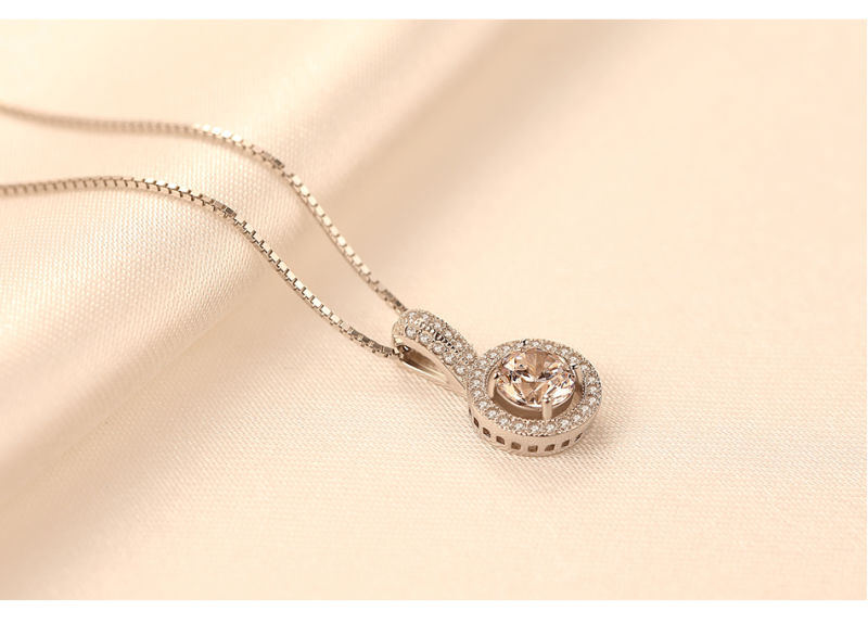 Double Circle Cubic Zirconia Tiny CZ Italy Box Chain Silver Necklaces