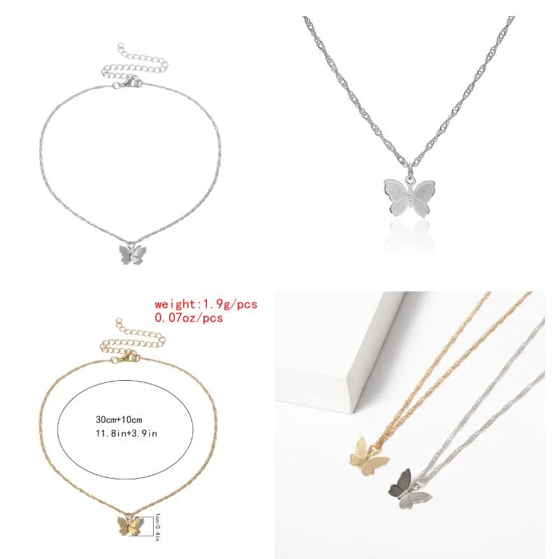 Cute Butterfly Pendant Necklace Women Simple Alloy Clavicle Necklace Summer New Jewelry Fashion Accessories