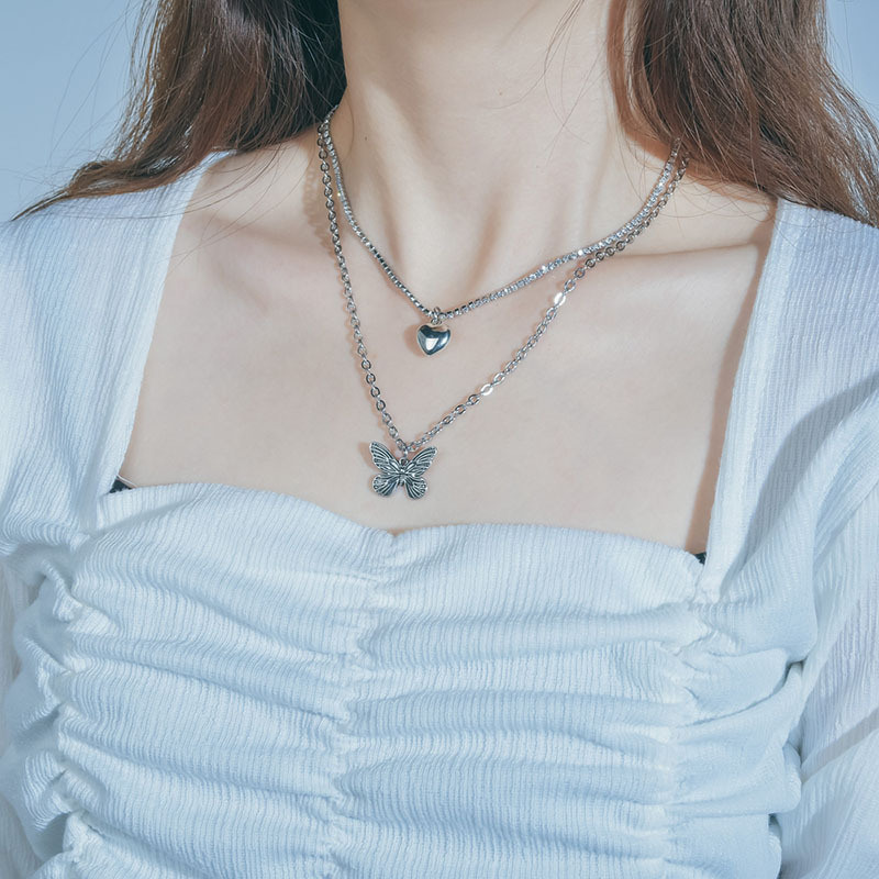 Stacked Butterfly Necklace Female Fashion Style Simple Temperament Clavicle Chain