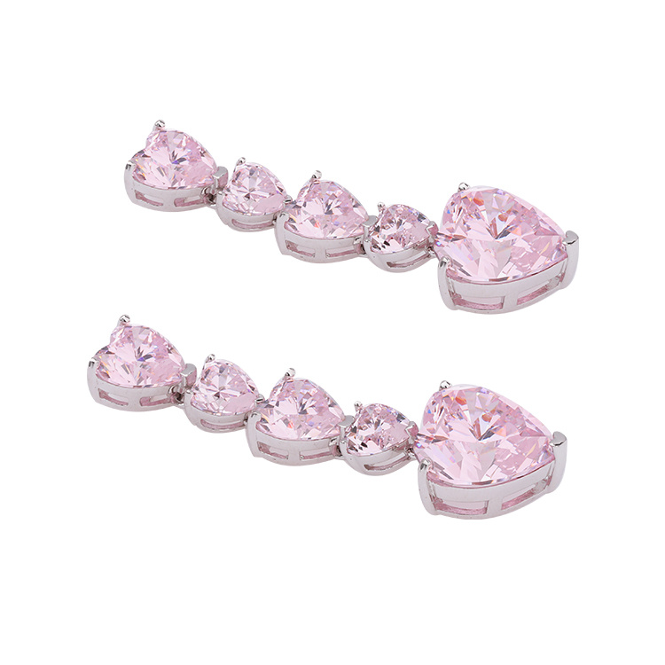 Fashion Silver Earrings Pink Color Heart Shape Earrings