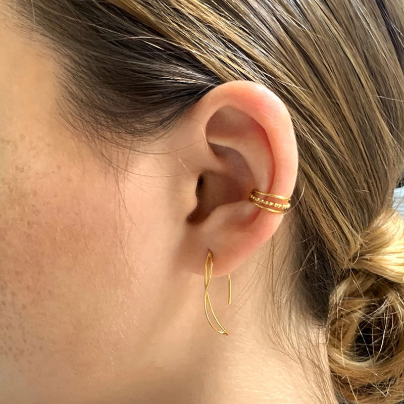 925 Sterling Silver Personalized Earrings 18K Gold Plated Trio Band Ear Cuff Earrings