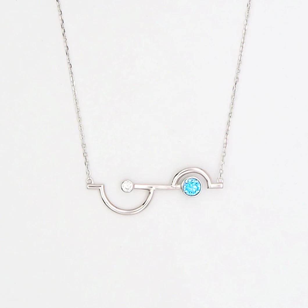 New Design Fashion Jewelry 925 Sterling Silver Blue Cubic Zirconia Clavicle Chain Necklace Bar Necklace