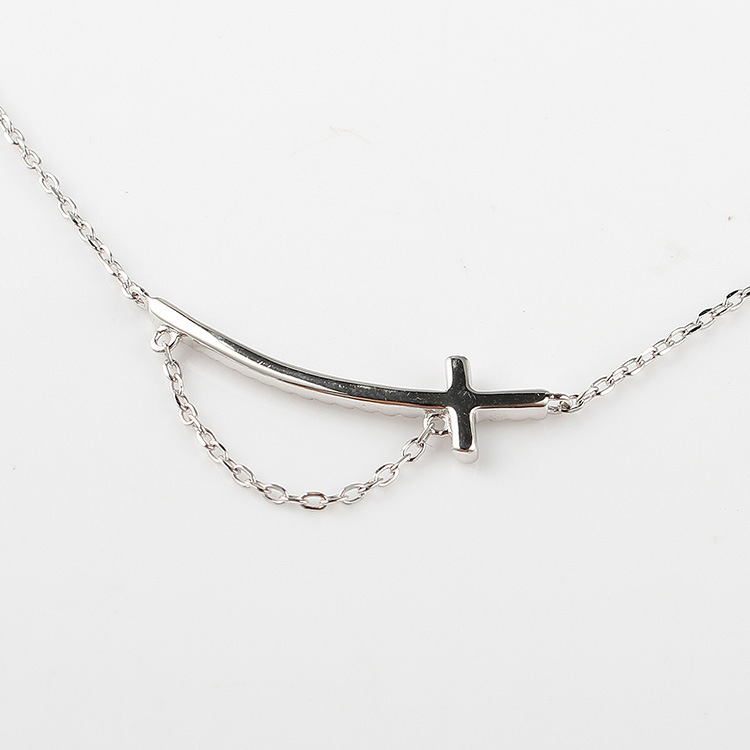 Personalized Bend Crucifix with Chain Trendy 925 Sterling Silver Necklace