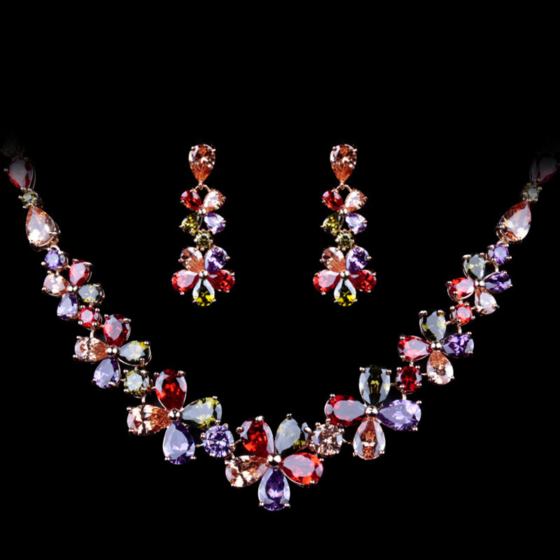 Popular Zircon Bridal Wedding Jewelry Earrings and Necklace Set