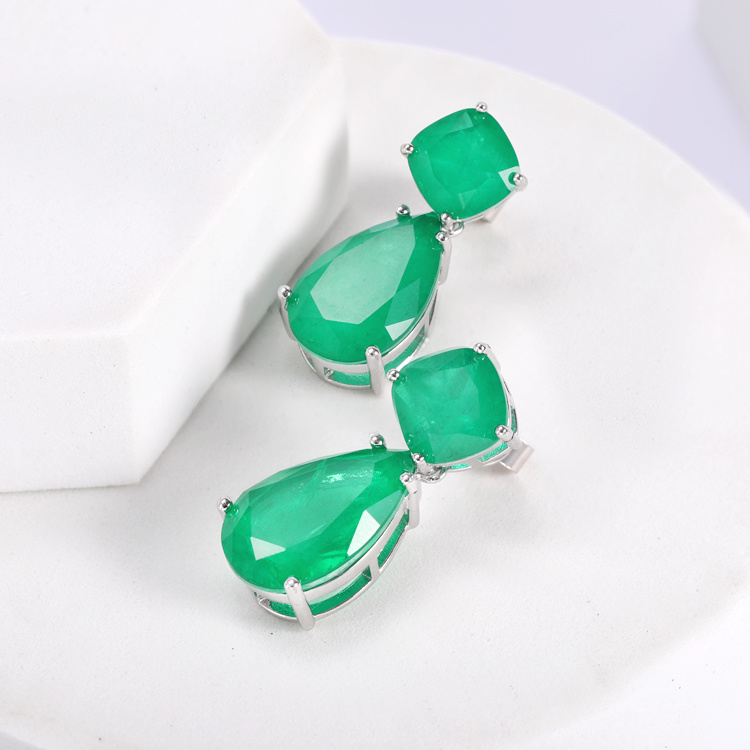 Green Color Earrings Square and Water Drop Earrings for Women