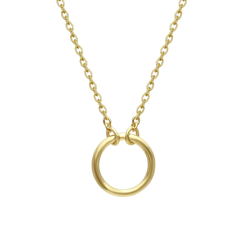 Minimal 925 Sterling Silver Women Necklace Jewelry 18K Gold Plated Circle Pendant Necklace