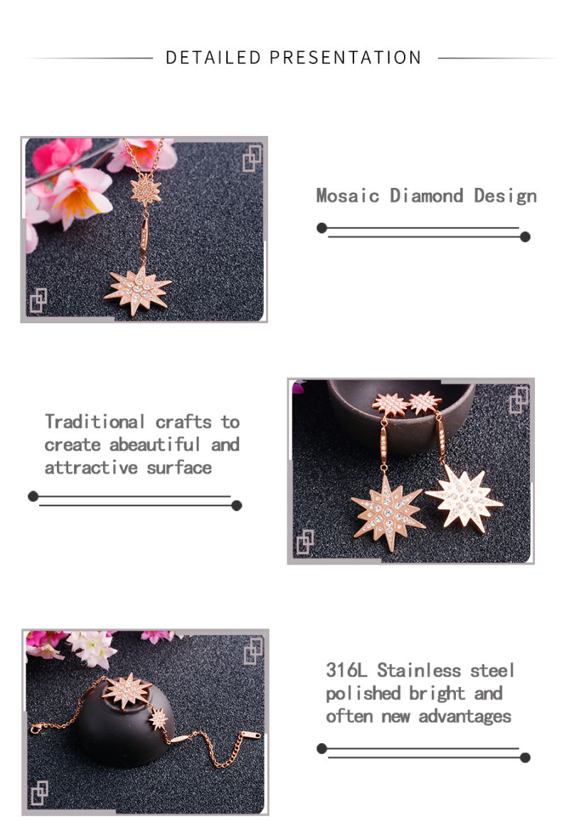 316L Stainless Steel Jewelry Star Crystal Jewelry Set Women Necklace