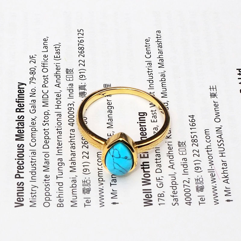S925 Sterling Silver Rings 18K Gold Plated Turquoise Rings for Girls