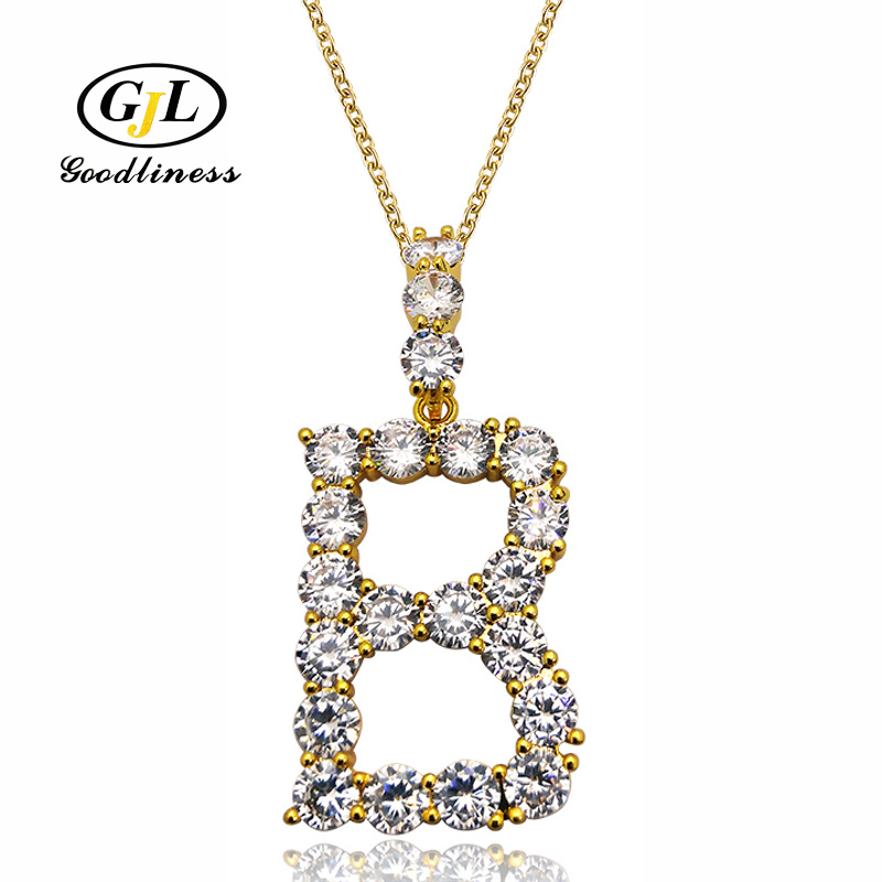 Letter Pendant Necklace Cubic Zirconia 925 Silver Jewelry
