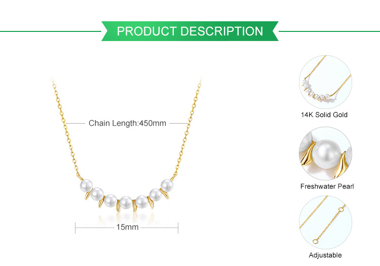Lady Fashion New Style Freshwater Pearl Necklace 14K Pure Gold Jewelry Women Necklace