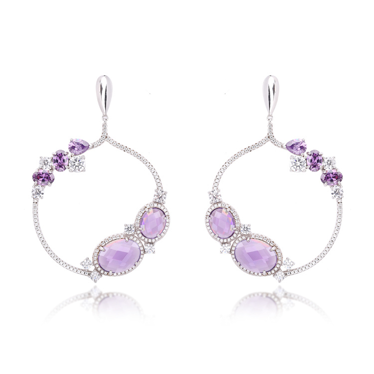 Fashion Circle Earrings Purple Stones Elegant Earrings for Women