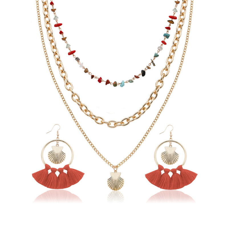 Ladies Fashion Bohemian Tassel Earrings Shell Necklace