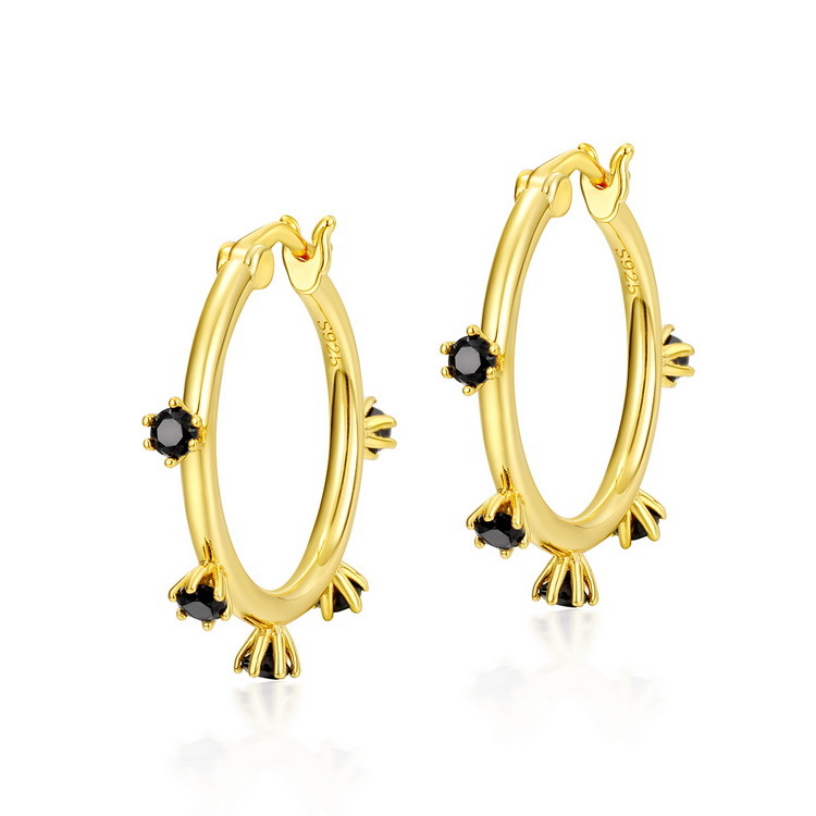New Fancy Design 14K Real Gold Plating Black CZ Hoop Earrings