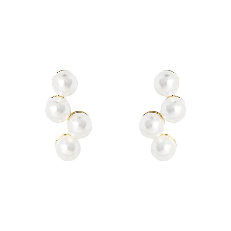 Elegant Double Row Pearl Earrings Four Large Pearl Earrings Fashionable Chic Earrings