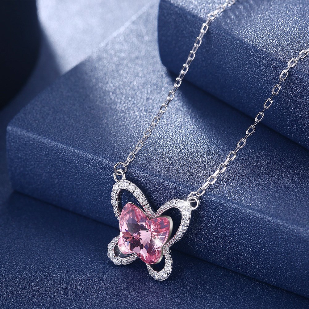 Latest Design New Fashion Necklace Jewelry Statement Gift Elegant Crystal Colorful 925 Sterling Silver Butterfly Crystal Necklace