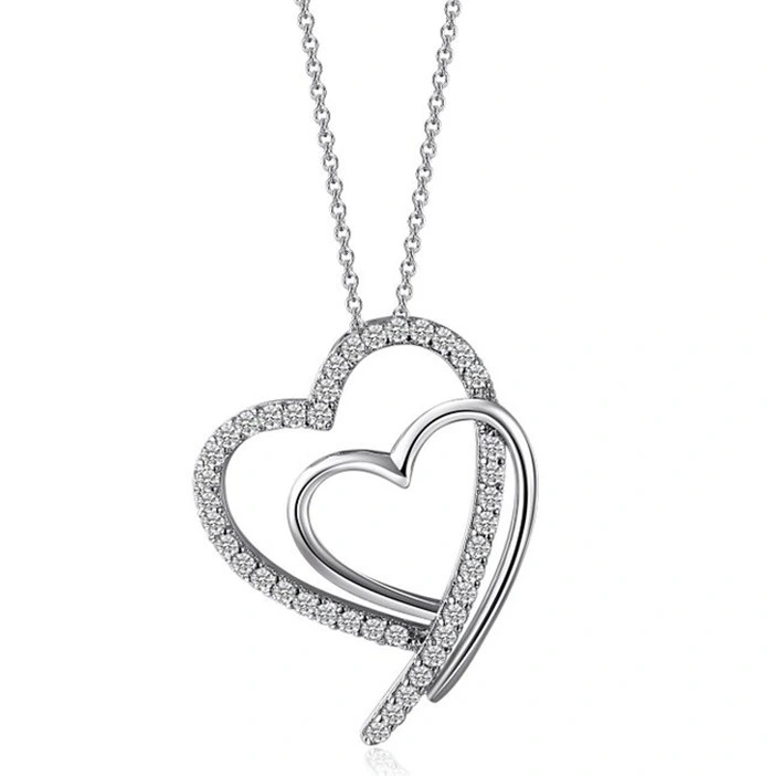 925 Sterling Silver Heart Necklace with CZ Setting for Gift