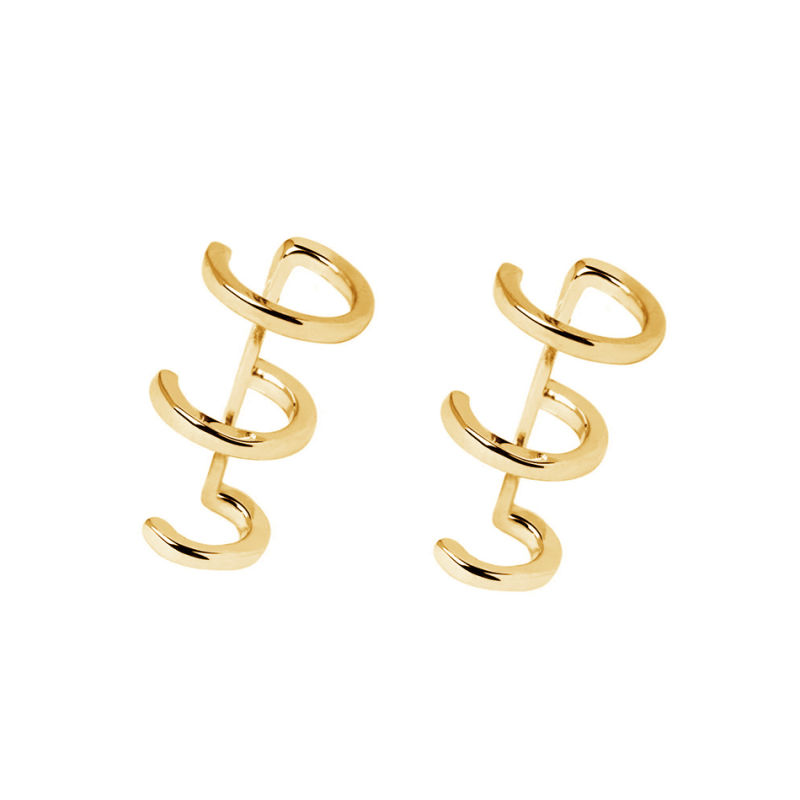 Fashion Triple Band 18K Gold Plated Ear Cuff Minimalist 925 Sterling Silver Earring