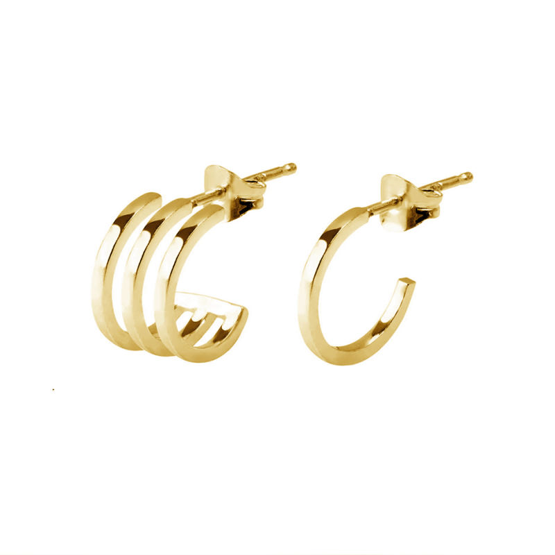 Minimalist 925 Sterling Silver Jewelry Fashion 18K Gold Plated Triple Hoop Earring