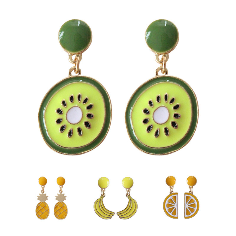 Summer Kiwifruit Soft Enamel Drop Charm Earring