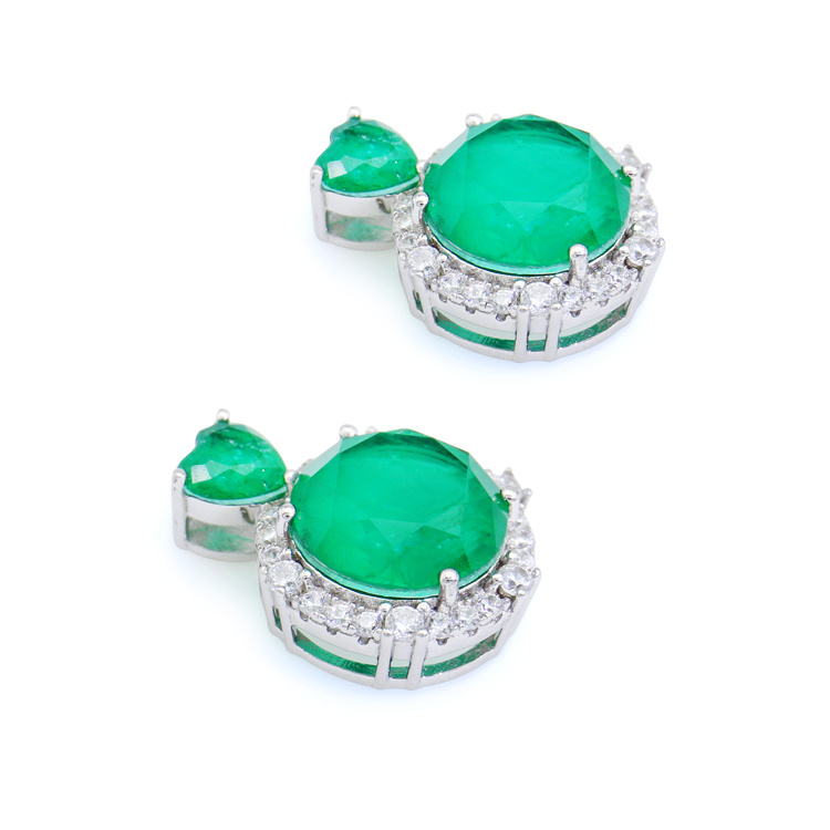 Luxury Female CZ Green Earrings Sterling Silver Wedding Earrings Vintage Stud Earrings