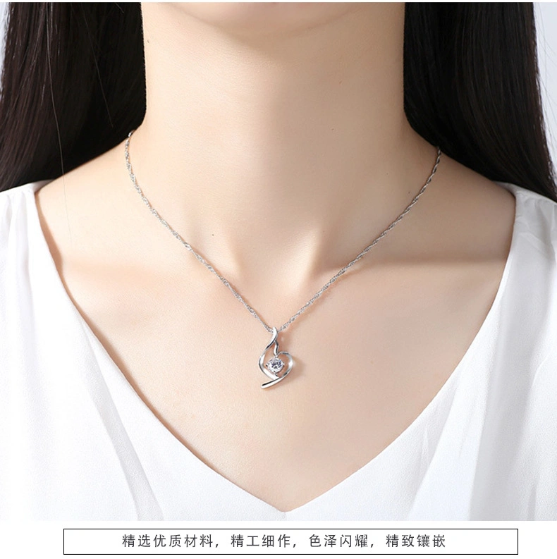 Simple Design Silver Choker Necklaces for Women and Girls Elegant Heart Crystal Pendant Necklace