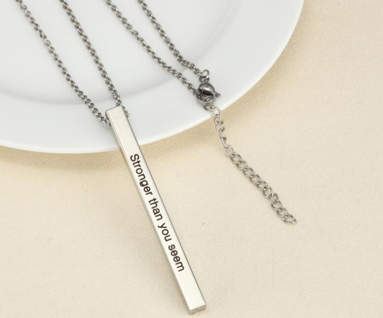 Inspirational Engraved Mantra Bar Pendant Necklaces Fashion Necklace