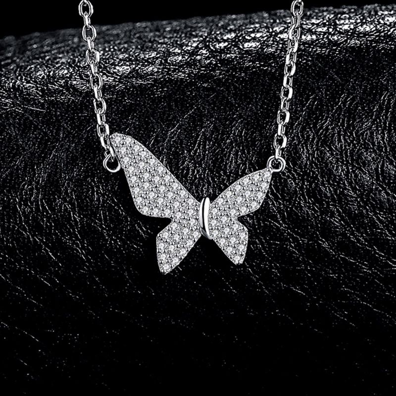 Fashion Jewelry 925 Sterling Silver Cubic Zirconia Butterfly Pendant Necklace for Women Wholesale