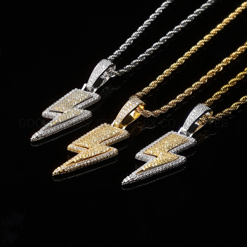 Hiphop Lightning Pendant Zircon Charms Gold Plated Tennis Twisted Chain Necklace