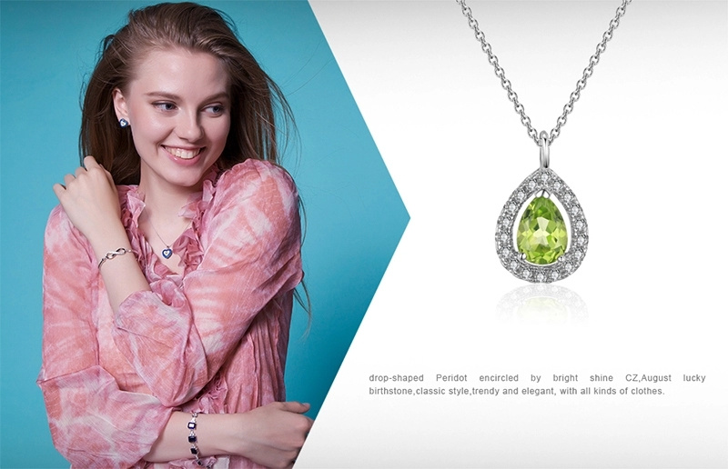 Pear Synthetic Peridot Pendant Necklace with Chain 18 Inches 925 Sterling Silver Jewelry