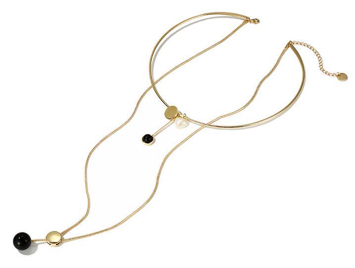 Fashion Jewelry Metal Gold Plated Choker Layer Necklace Simple Howlite Pendant Necklace