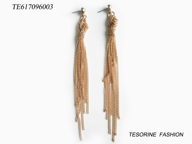 Simple Design Gold Plated Tassel Chain Earring