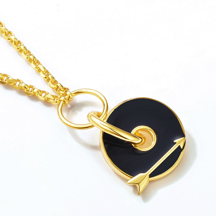 Fashion Jewelry Black Enamel Pendant Necklace Women Girls Gold Plating Sterling Silver Choker Necklace