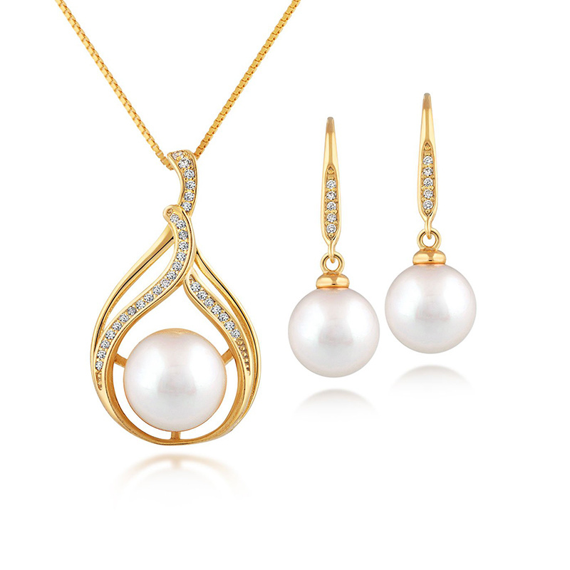 9K Yellow Gold Jewelry with Natural Pearl Set