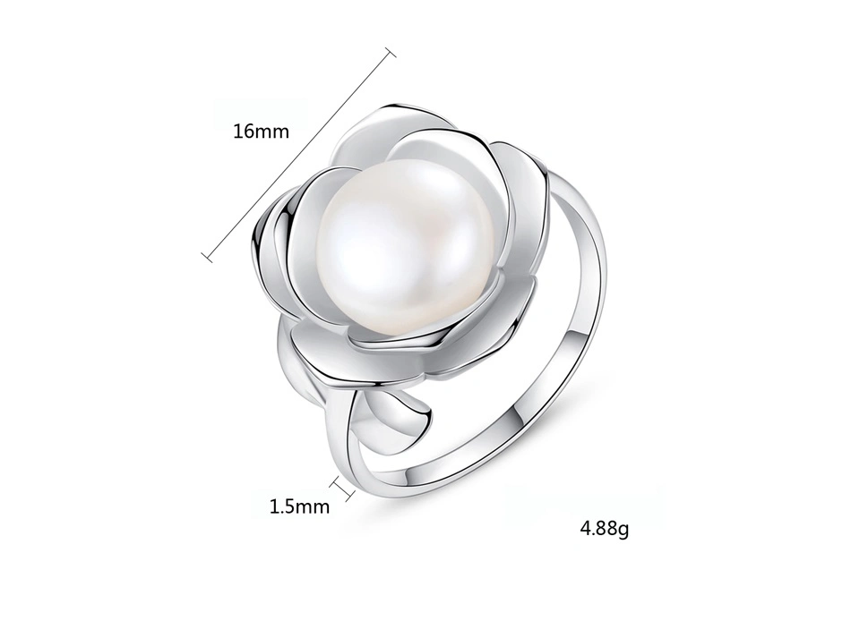 Rose Flower Shape Platinum Gold Plated Silver Freshwater Pearl Rings