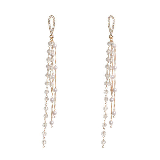 Fashion Crystal Long Tassel Earrings Silver Needle Super Fairy Earrings