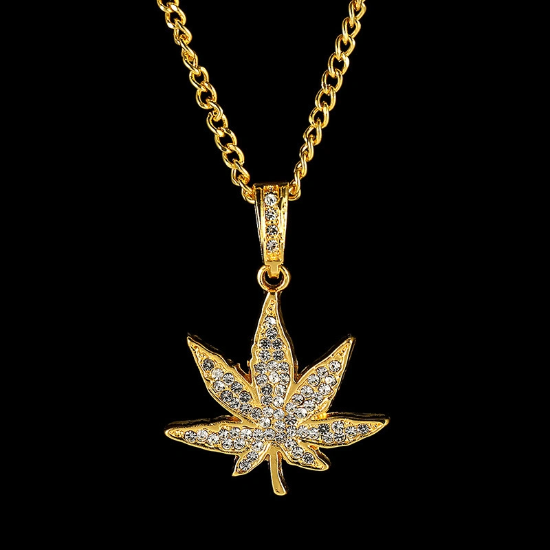 Popular Hip Hop Style Gold Necklace Maple Leaf Necklace for Women Men