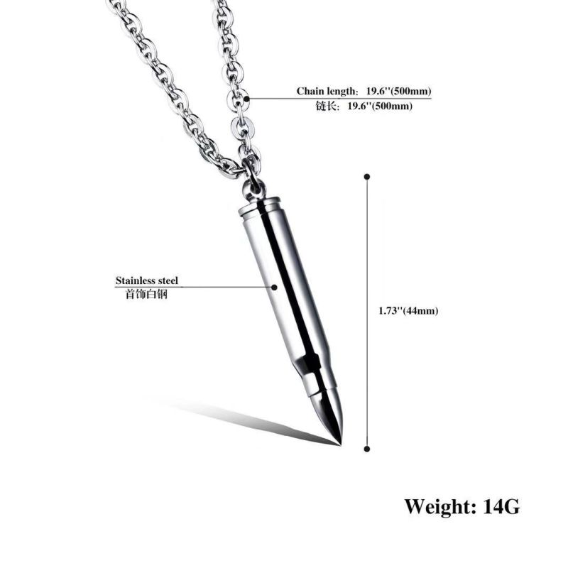 Bullet Pendant Titanium Steel Domineer Necklace Is Available in Three Colors Men Necklace Sterling Silver Jewelry Necklace