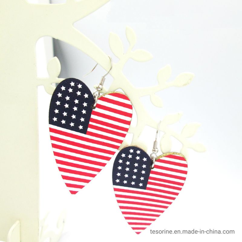 American Flag, Red, White and Blue, Simple Heart PU Earrings Holiday National Day Earrings Simple PU Earrings Leather Earrings