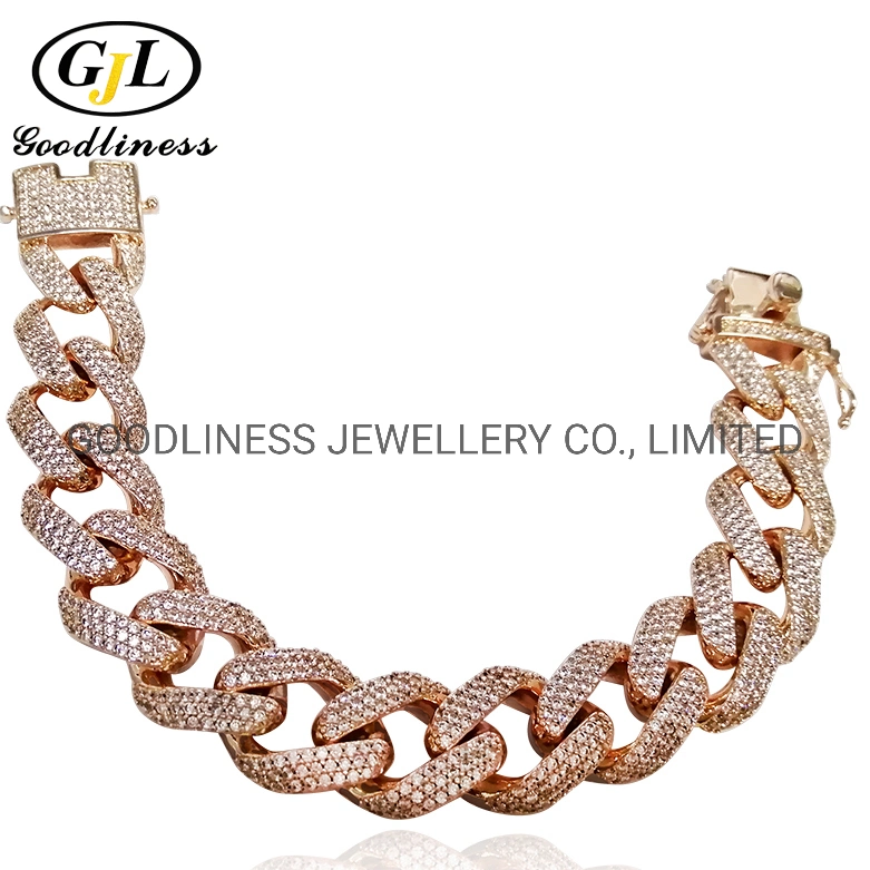 Custom Jewelry 925 Sterling Silver Cubic Zirconia Cuban Chain Bracelet