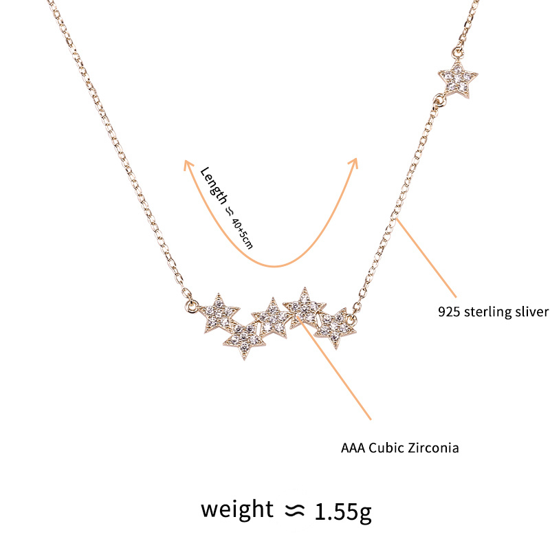2020 Fashion 925 Sterling Silver New Simple Design Diamond Star Pendant Necklace Women