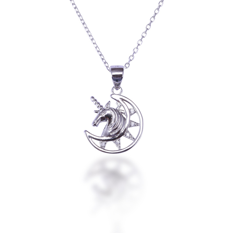 Personalized Animal Jewelry Inital Necklace Circle Unicorn Silver Plated Pendant Necklace