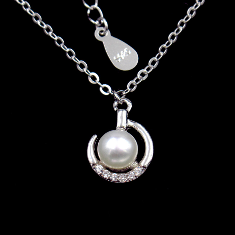Real Natural Freshwater Pearl Silver Rhodium Plated Necklace for Gift Party