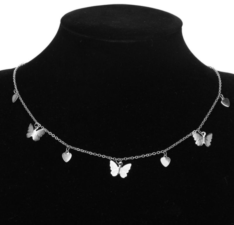 2021 Fashion Female Chocker Bohemian Cute Butterfly Choker Necklace Gold Silver Color Clavicle Chain Butterfly Necklace