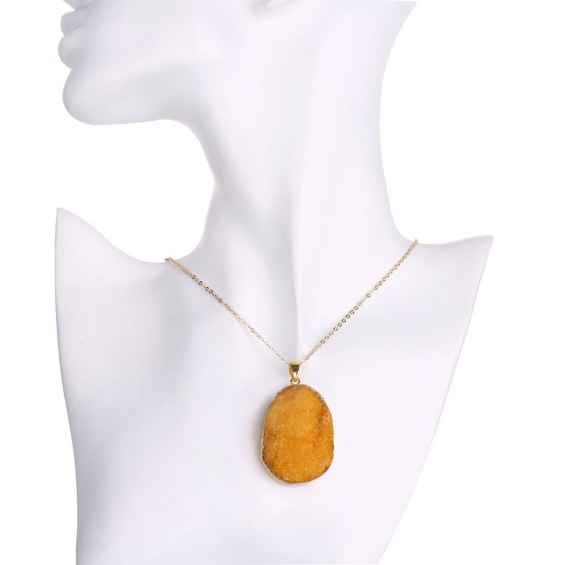 Fashion Jewelry Yellow Crystal Natural Stone Pendant Necklace Gold Plated