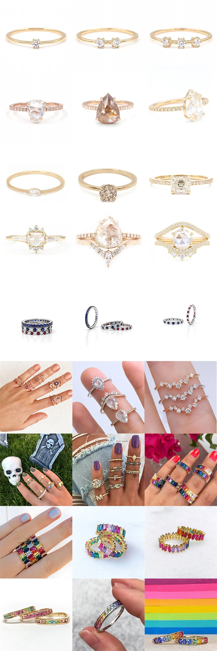 Custom Design Fashion Jewellery 18K 14K Gold with Diamonds Ring Wedding Jewelry Ring