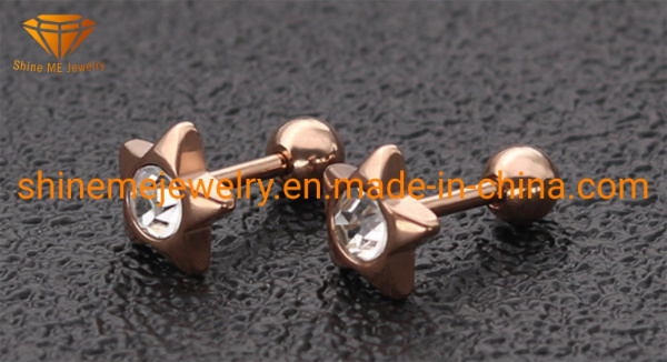 Fashion Titanium Steel Inlaid Zircon Small Earrings Stainless Steel Ball Exquisite Pentagram Earrings for Women Er2933